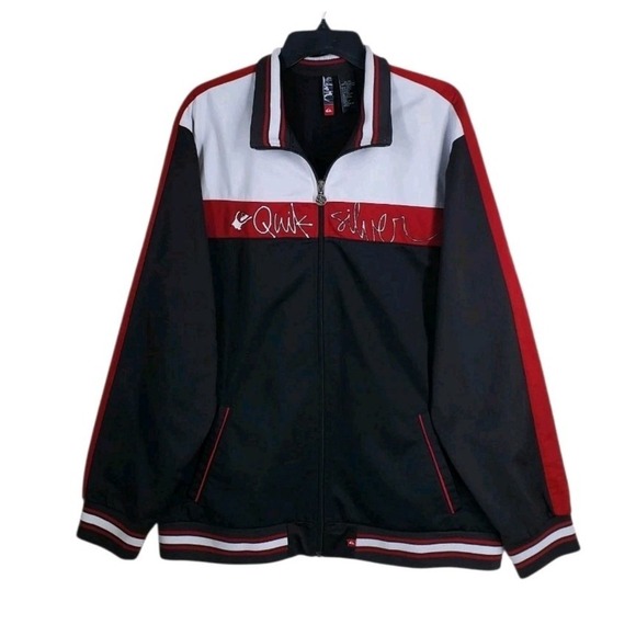 Vtg Quiksilver Track Jacket Men XL Black Red Colorblock Embroidered Logo Varsity - Picture 12 of 12